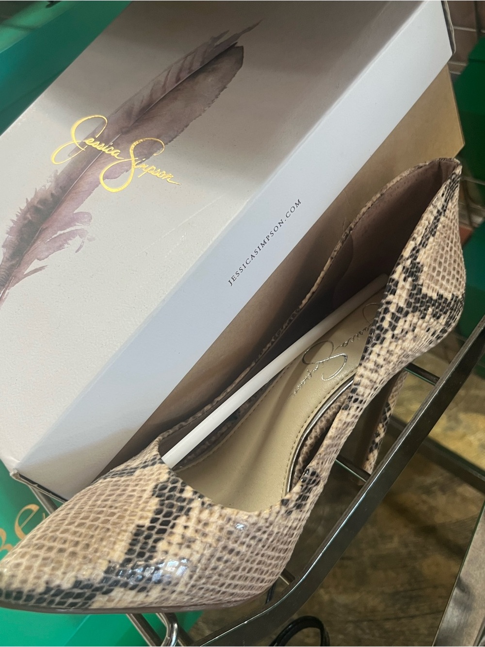 Jessica Simpson Snake-Print Pointed Toe Pumps in Beige and Black
